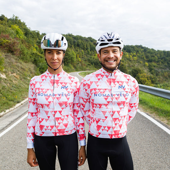 Red Geometric Long Sleeve Jersey for High-Performance Road