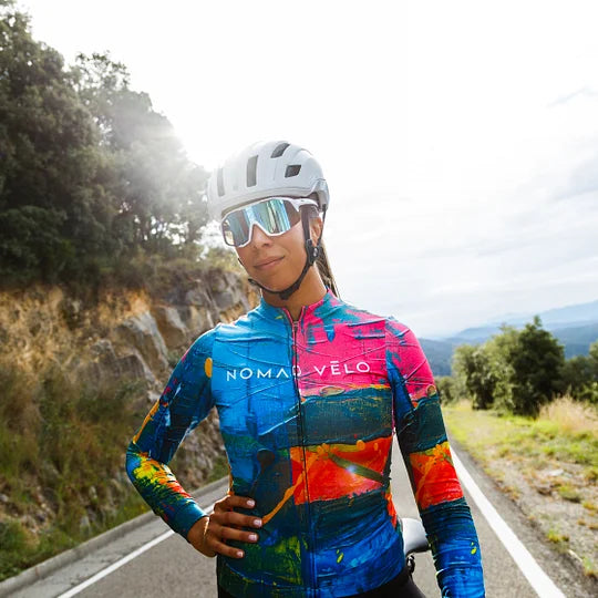 Artistic Orange Long Sleeve Cycling Jersey with Colorful Print – Artist Long Sleeve Jersey