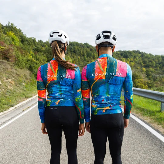 Cycling Artistic Orange Jersey – Long Sleeve Colorful Print Race Fit | Nomad Vélo