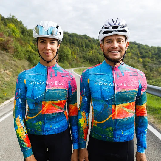 Artistic Orange Long Sleeve Cycling Jersey with Colorful Print – Artist Long Sleeve Jersey