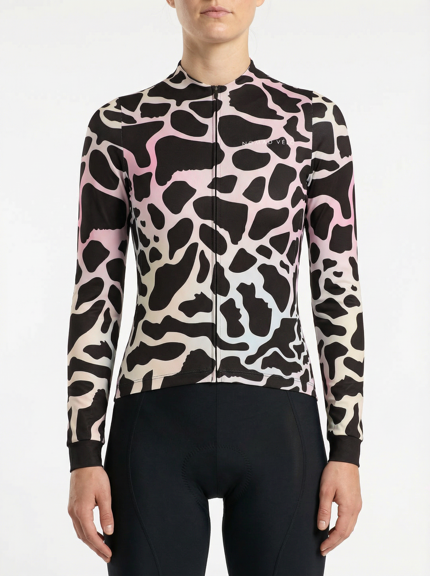 Cycling Zebra Long Sleeve Jersey – Aero Fit Thermal Black White Stripe Pattern | Nomad Vélo